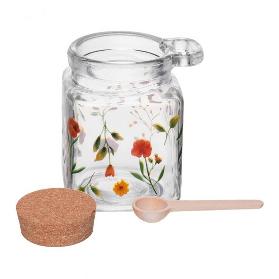 Pote 290ml Quadrado com Tampa e Colher Encanto Vidro 